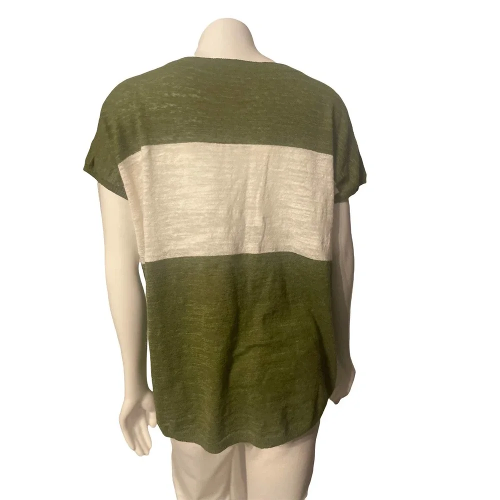 J.Crew sleeveless sweater‎ green & white S, preppy, linen blend, resort